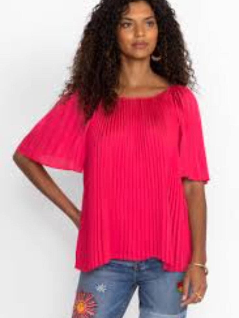 NWT Jade Johnny Was Georginna Pleated Hot Pink Women's Blouse Medium